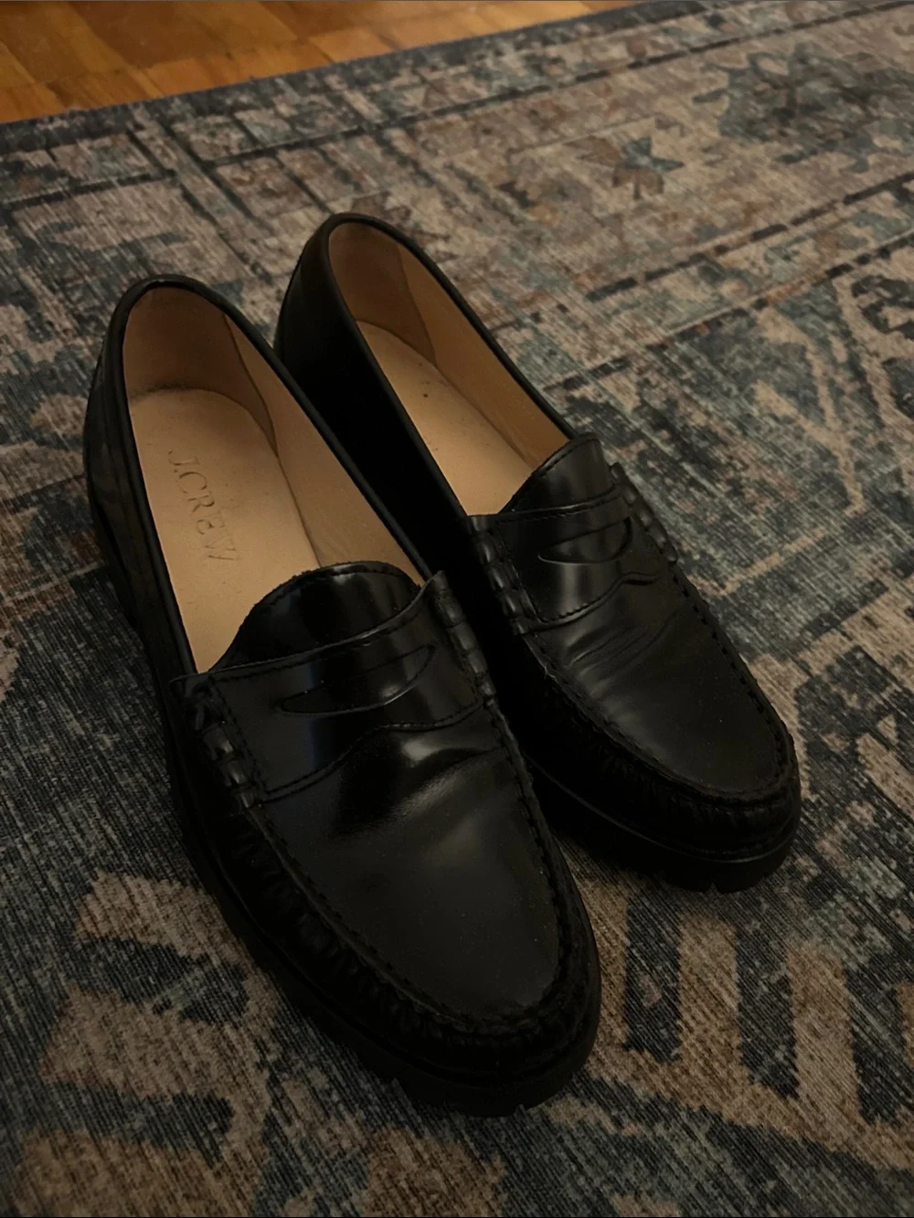 J. Crew Black Leather Lug-Sole Penny Loafers - Picture 2 of 4